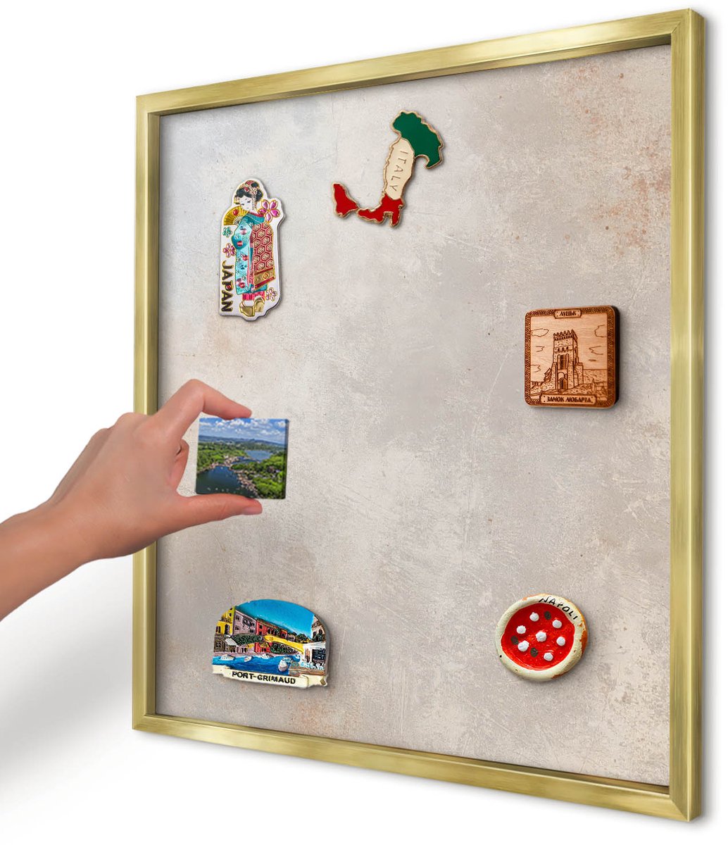 Artprintcave Grijs Magneetbord mit Gouden Frame - 50x50 cm - Neutrale Achtergrond Magneet Bord mit Frame - Minimalist Notitiebord - Texturen
