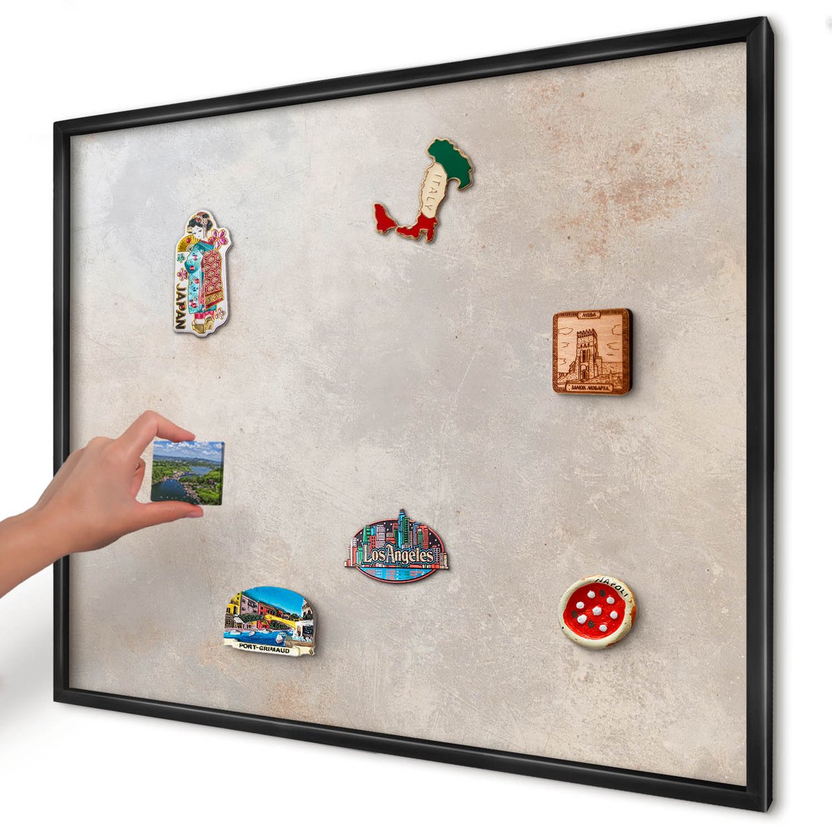 Artprintcave Grijs Magneetbord mit Zwart Frame - 80x60 cm - Neutrale Achtergrond Magneetbord Voor Keuken - Minimalist Wandbord Magnetisch - Texturen
