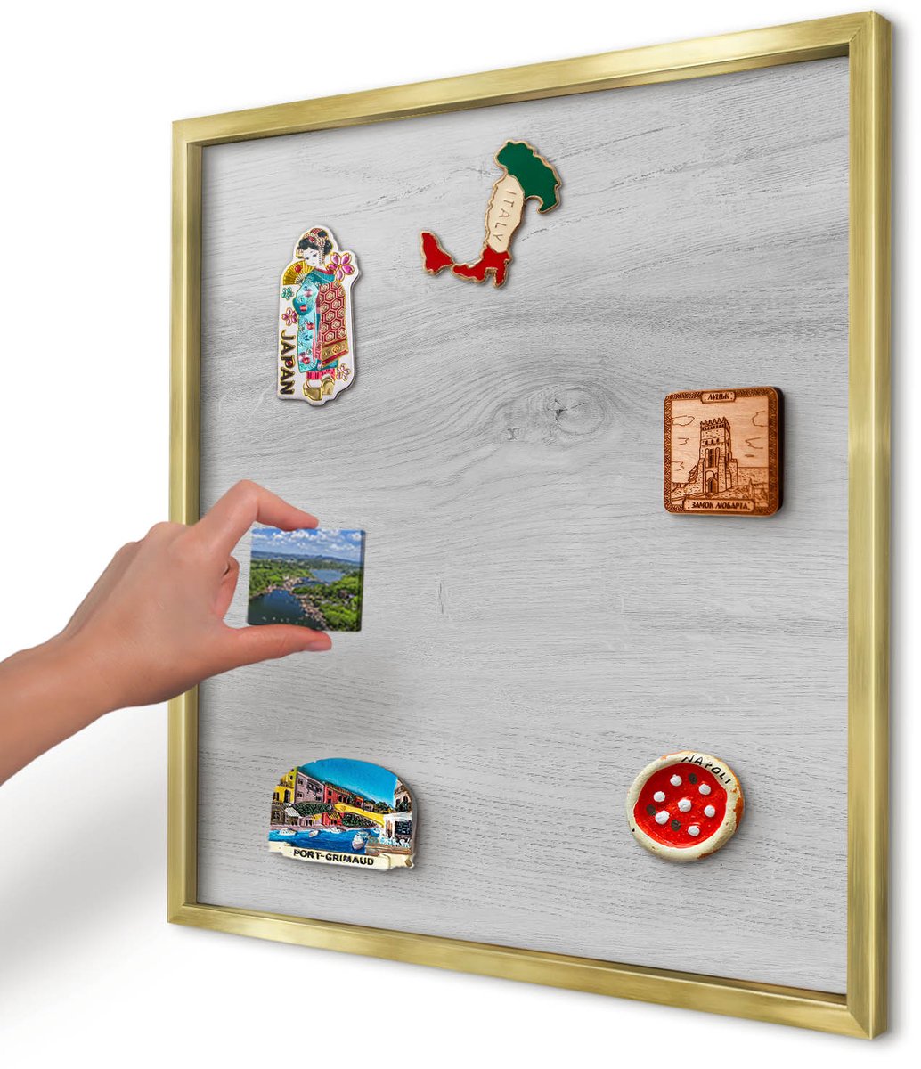 Artprintcave Grijs Magneetbord mit Gouden Frame - 50x50 cm - Houten Constructie Magneetbord Voor Keuken - Minimalist Wandbord Magnetisch - Texturen
