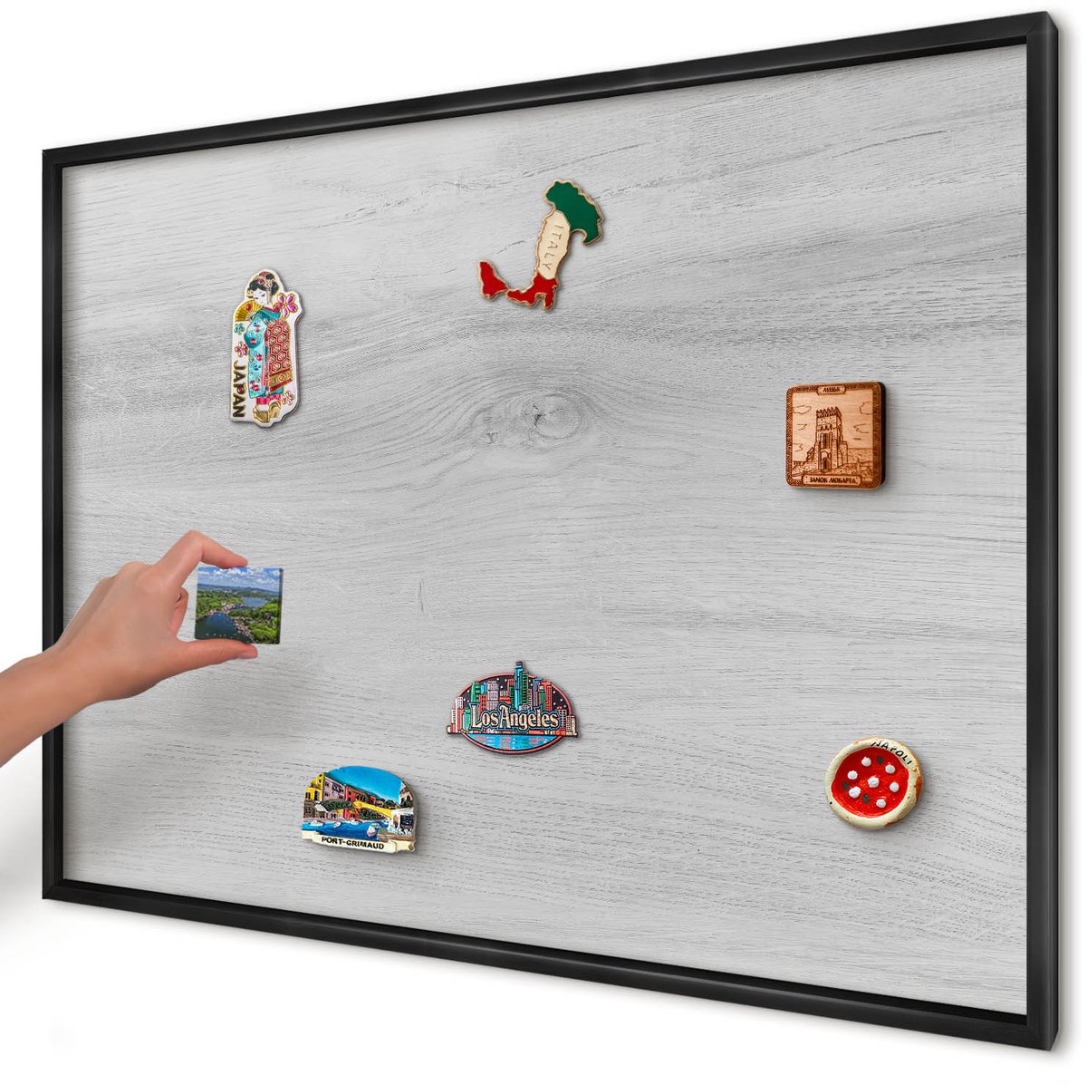 Artprintcave Grijs Magneetbord mit Zwart Frame - 100x70 cm - Houten Constructie Magnetische Organizer - Minimalist Magneet Bord mit Frame - Texturen