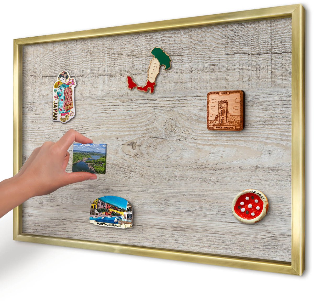 Artprintcave Beige Magneetbord mit Gouden Frame - 60x40 cm - Houtstructuur Wandbord Magnetisch - Scandinavisch Magnetisch Bord - Texturen