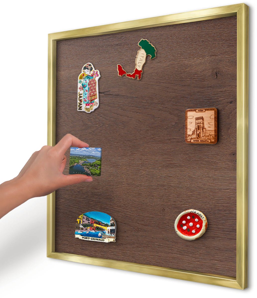 Artprintcave Bruin Magneetbord mit Gouden Frame - 50x50 cm - Bruin Hout Magneet Bord mit Frame - Rustiek Magnetisch Bord Voor Magneten - Texturen