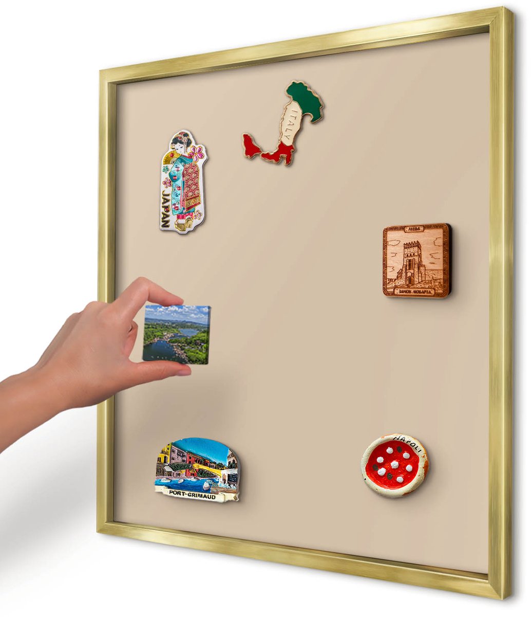 Artprintcave Beige Magneetbord mit Gouden Frame - 50x50 cm - Beige-Oranje Magneet Bord mit Frame - Minimalist Memobord Keuken - Achtergronden En Patronen