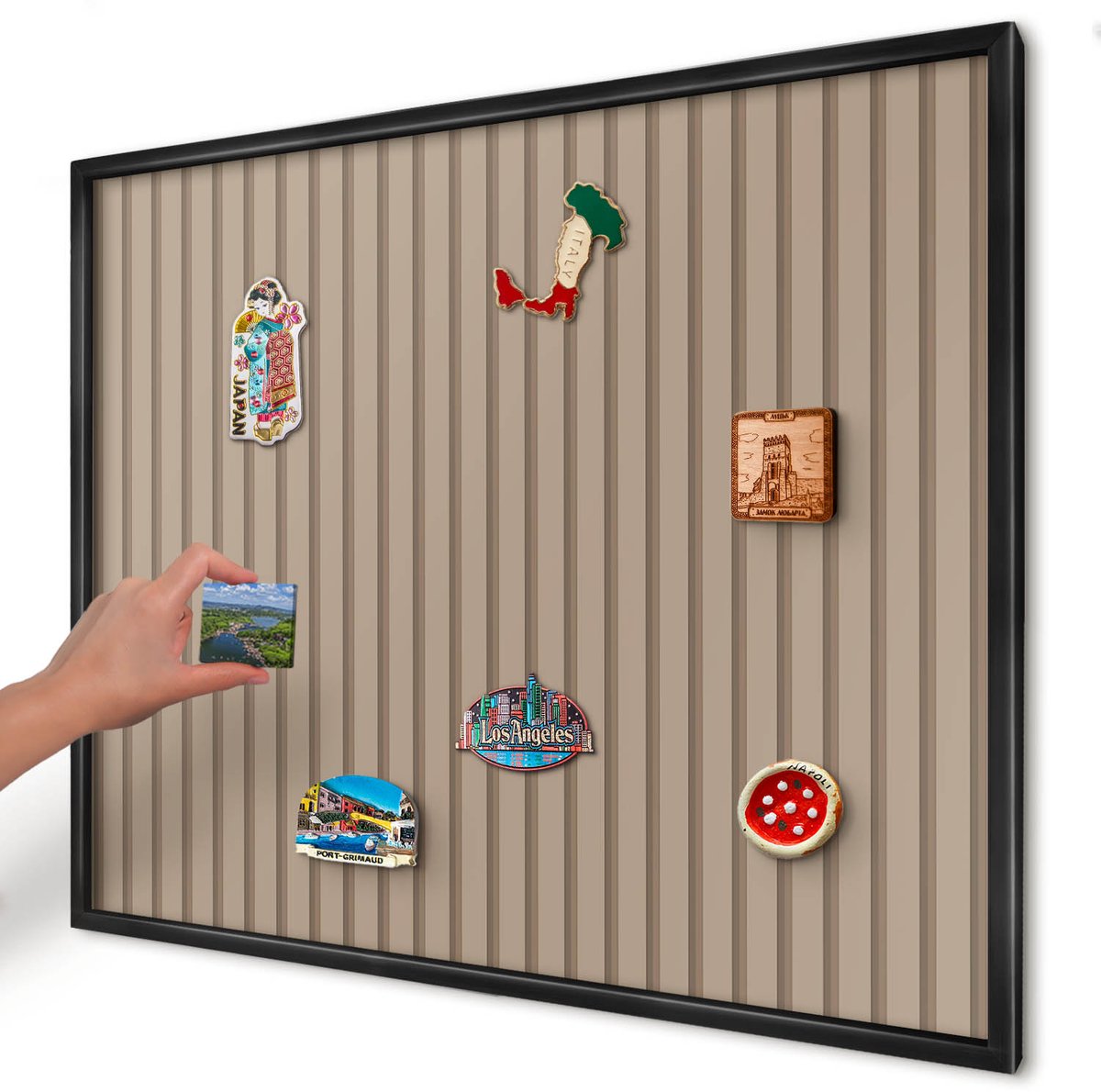 Artprintcave Beige Magneetbord mit Zwart Frame - 80x60 cm - Verticale Strepen Magnetische Organizer - Geometrische Wandbord Magnetisch - Achtergronden En Patronen