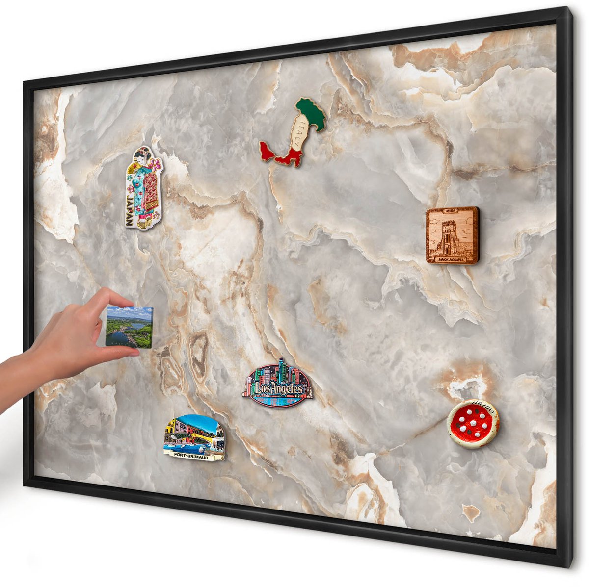 Artprintcave Grijs Magneetbord mit Zwart Frame - 100x70 cm - Marmeren Elegantie Magneetbord Voor Foto's - Abstract Notitiebord - Abstractie