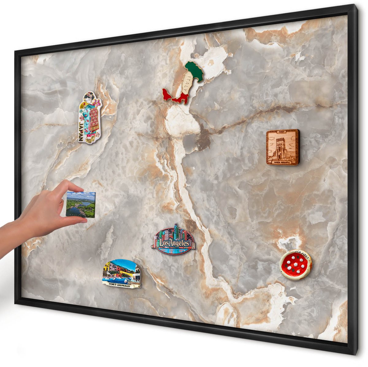 Artprintcave Grijs Magneetbord mit Zwart Frame - 100x70 cm - Marmeren Elegantie Magnetisch Bord Voor Magneten - Modern Magnetisch Bord - Texturen