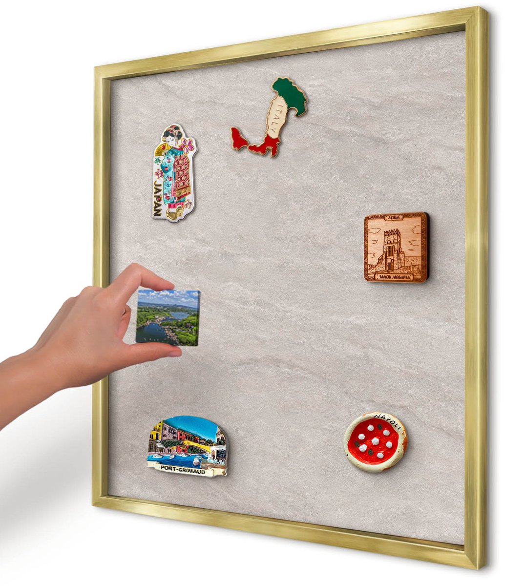Artprintcave Beige Magneetbord mit Gouden Frame - 50x50 cm - Verfijnde Elegantie Magneet Bord mit Frame - Minimalist Magneetbord Voor Foto's - Texturen