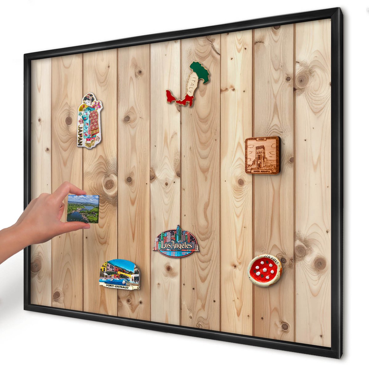 Artprintcave Beige Magneetbord mit Zwart Frame - 80x60 cm - Houten Planken Magneetbord Voor Foto's - Rustiek Magnetisch Bord - Texturen
