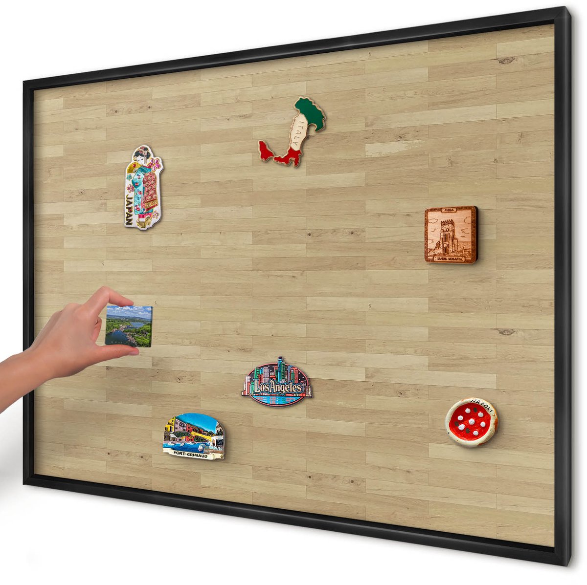 Artprintcave Beige Magneetbord mit Zwart Frame - 100x70 cm - Houtstructuur Notitiebord - Minimalist Magneetbord Voor Keuken - Texturen