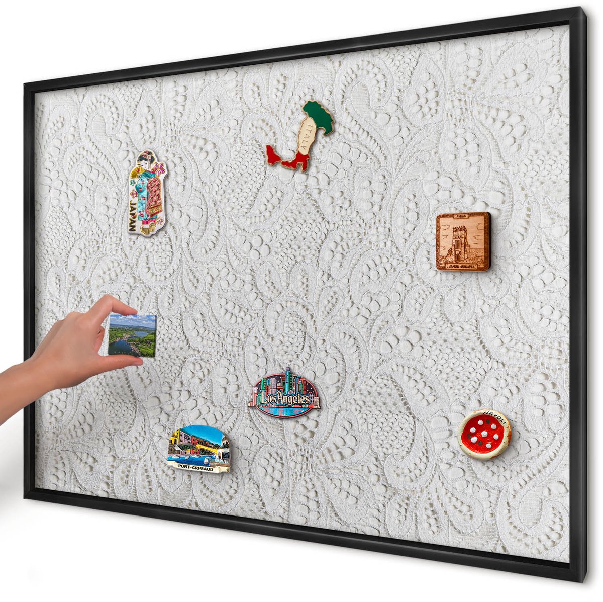 Artprintcave Wit Magneetbord mit Zwart Frame - 100x70 cm - Opengewerkte Elegantie Magneetbord Voor Keuken - Minimalist Magnetische Organizer - Texturen