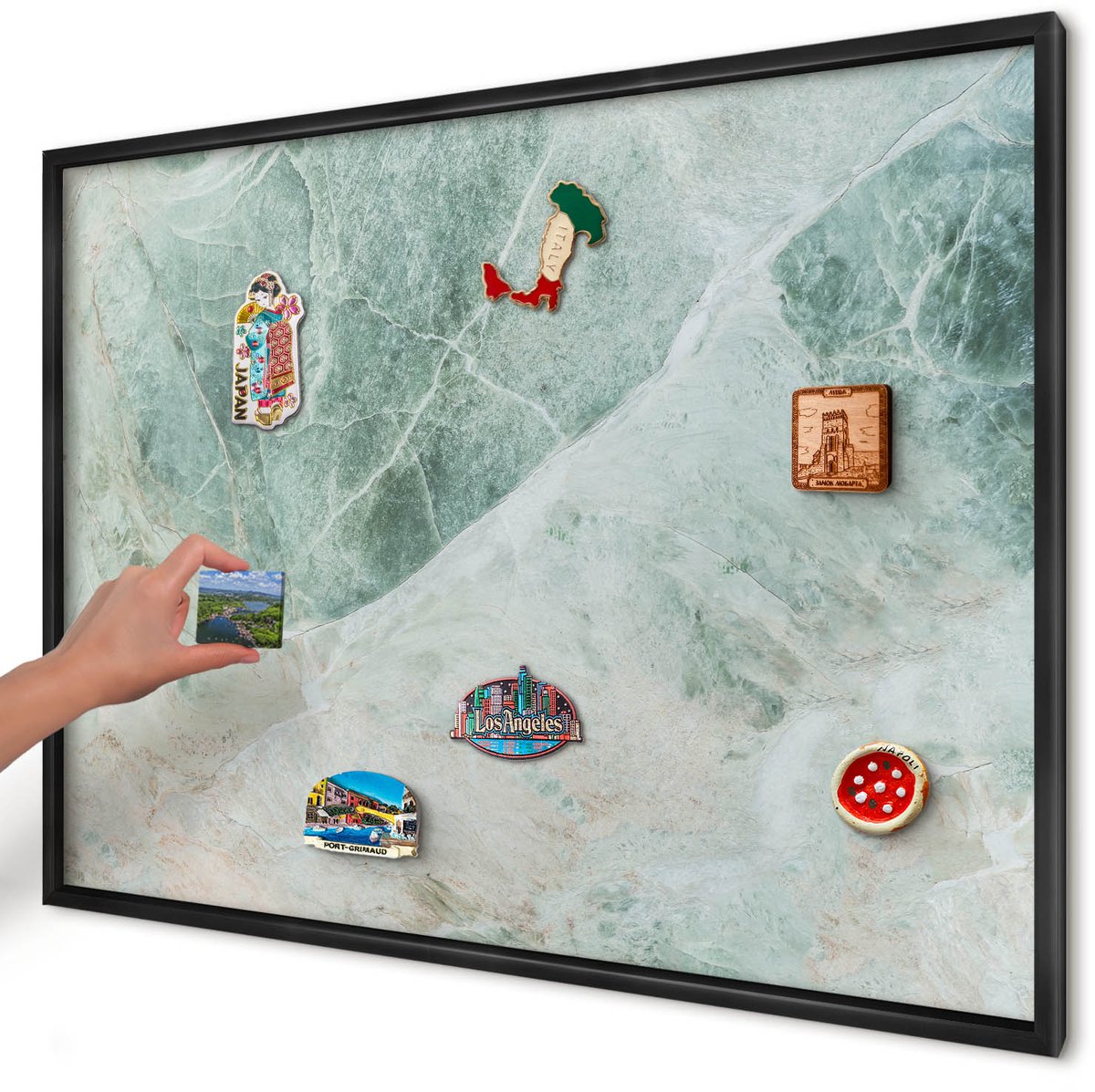 Artprintcave Groente Magneetbord mit Zwart Frame - 100x70 cm - Groene Texturen Magneetbord Voor Foto's - Abstract Magneetbord Voor Keuken - Texturen