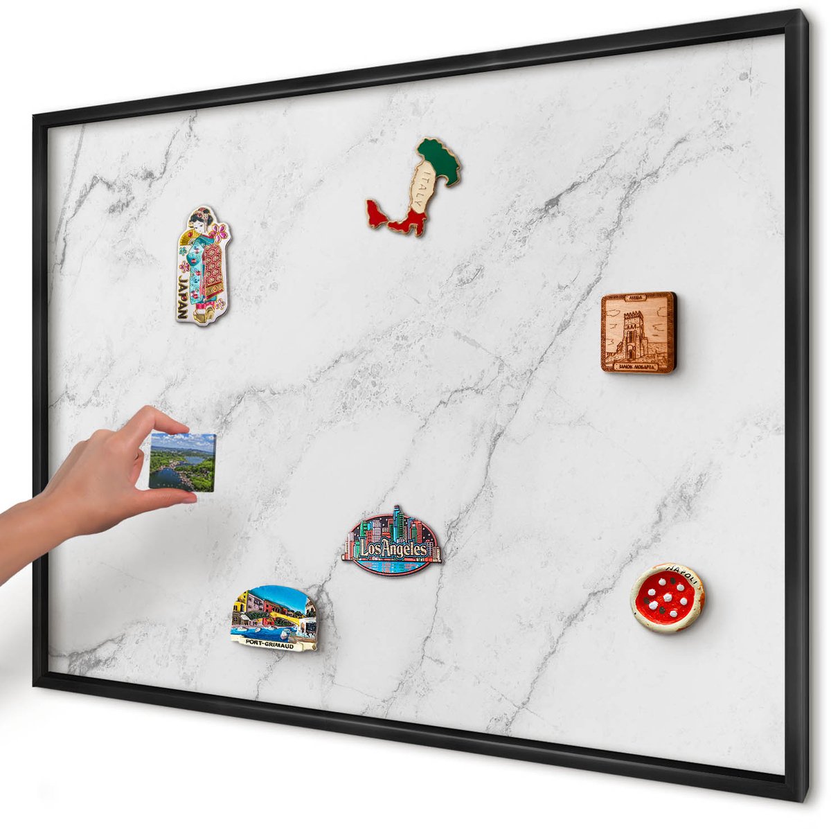 Artprintcave Wit Magneetbord mit Zwart Frame - 100x70 cm - Marmerpatroon Wandbord Magnetisch - Modern Memobord Keuken - Texturen