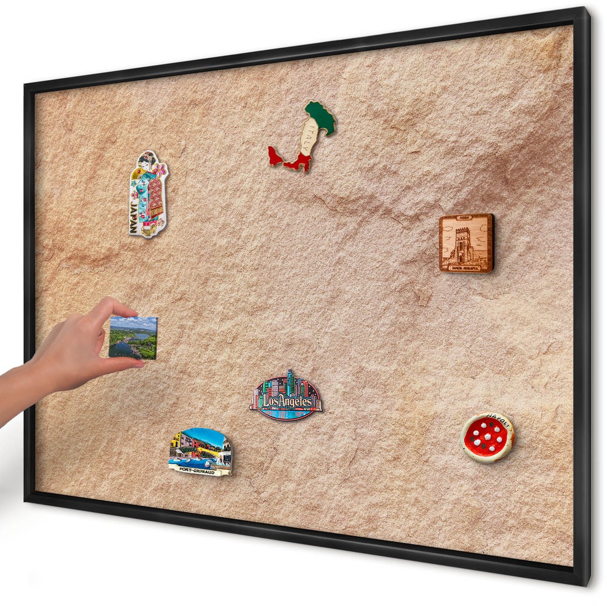 Artprintcave Bruin Magneetbord mit Zwart Frame - 100x70 cm - Steenstructuur Notitiebord - Rustiek Wandbord Magnetisch - Texturen