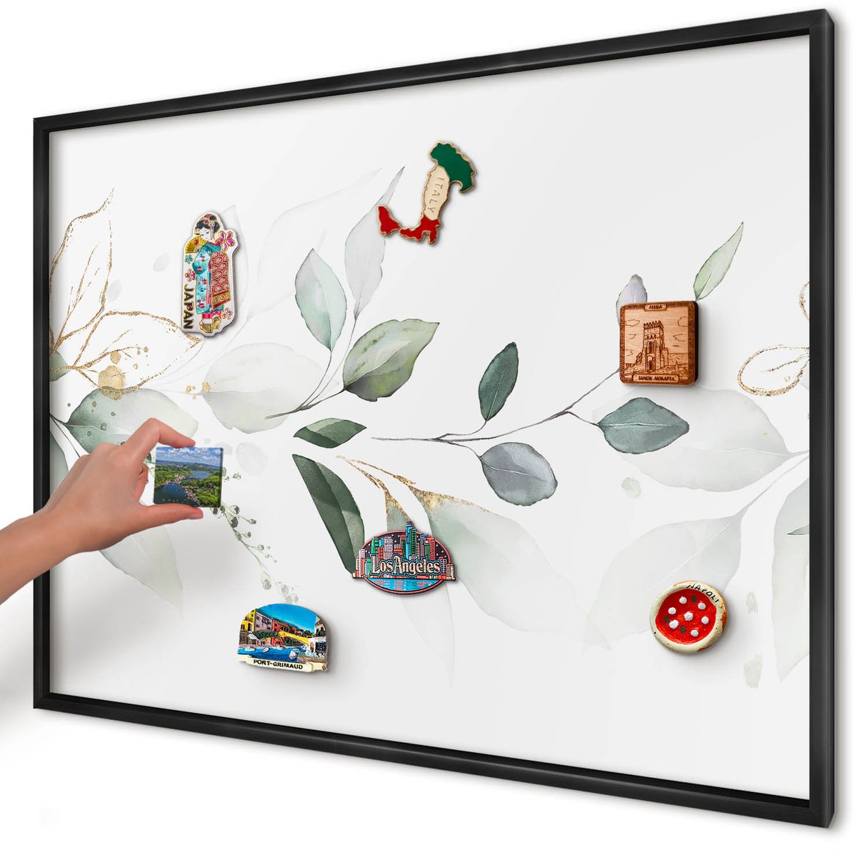 Artprintcave Groente Magneetbord mit Zwart Frame - 100x70 cm - Botanische Elegantie Wandbord Magnetisch - Waterverf Magneetbord Voor Foto's - Bloemen En Planten