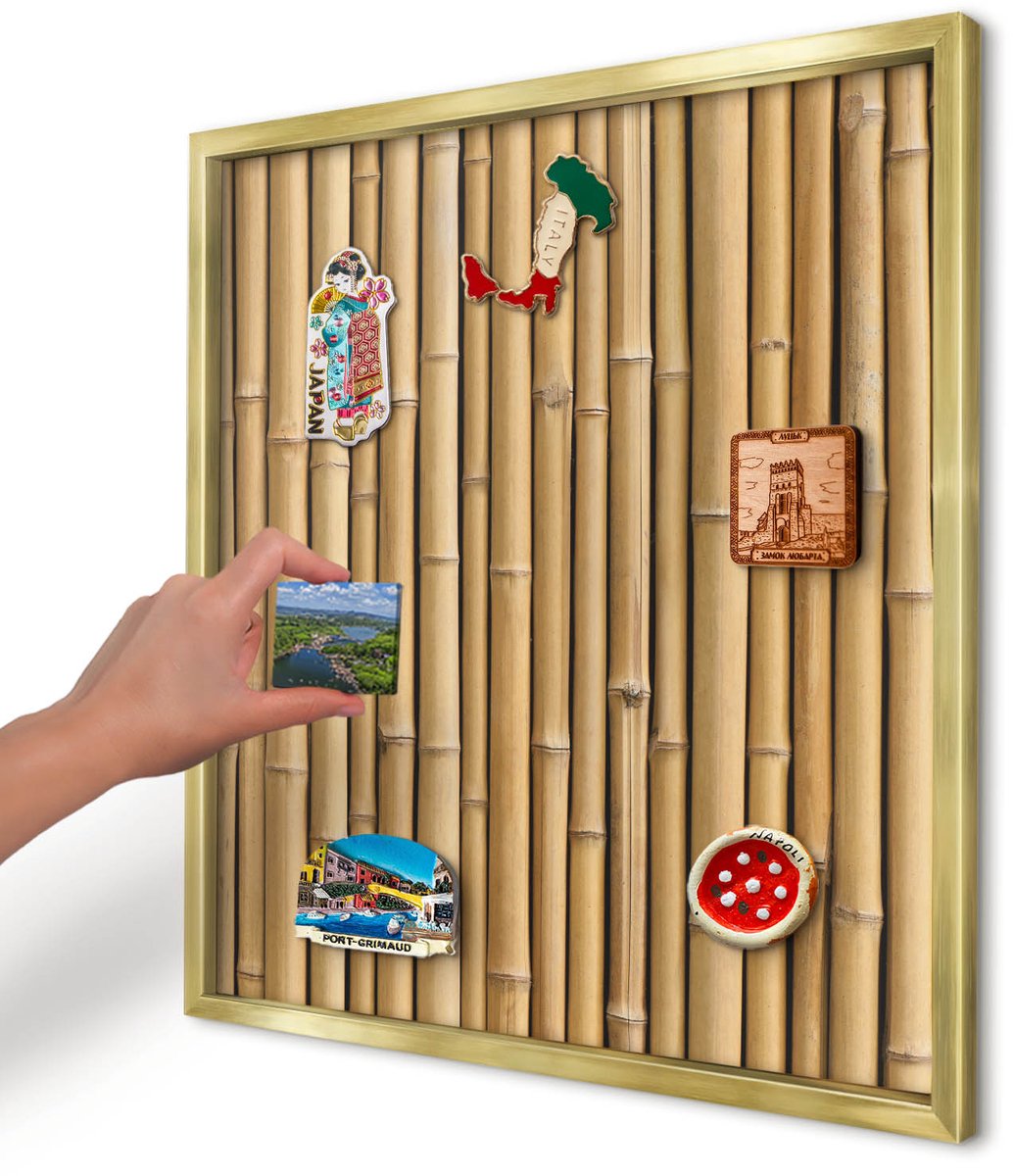 Artprintcave Beige Magneetbord mit Gouden Frame - 50x50 cm - Bamboe Patroon Magneet Bord mit Frame - Minimalist Bord Voor Magneten - Texturen