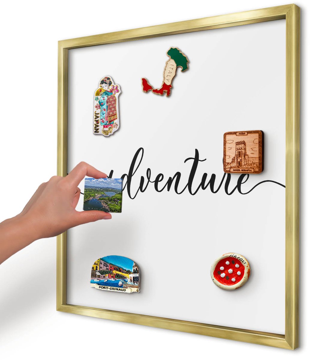 Artprintcave Wit Magneetbord mit Gouden Frame - 50x50 cm - Avontuur Geschreven Notitiebord - Typografisch Magnetisch Bord Voor Magneten - Teksten