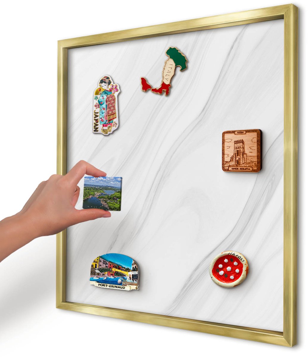 Artprintcave Wit Magneetbord mit Gouden Frame - 50x50 cm - Subtiel Marmer Memobord Keuken - Minimalist Magnetisch Bord - Texturen