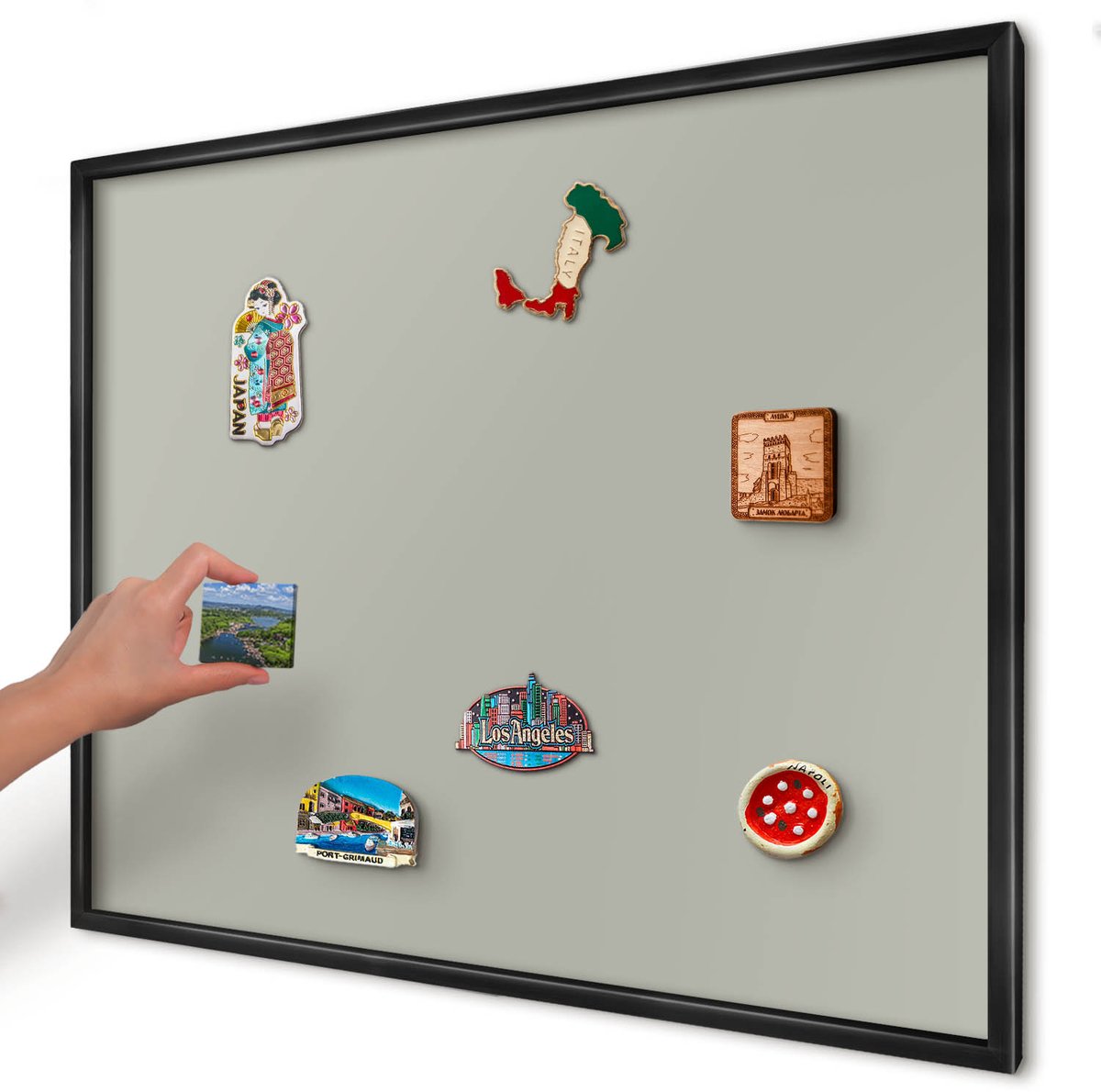 Artprintcave Groente Magneetbord mit Zwart Frame - 80x60 cm - Neutraal Grijs Magnetisch Bord - Minimalist Magnetisch Bord Voor Magneten - Achtergronden En Patronen