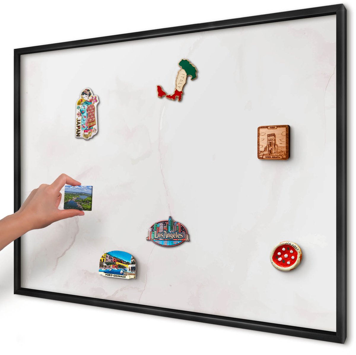 Artprintcave Romig Magneetbord mit Zwart Frame - 100x70 cm - Marmeren Elegantie Magneet Bord mit Frame - Minimalist Magneetbord Voor Foto's - Abstractie
