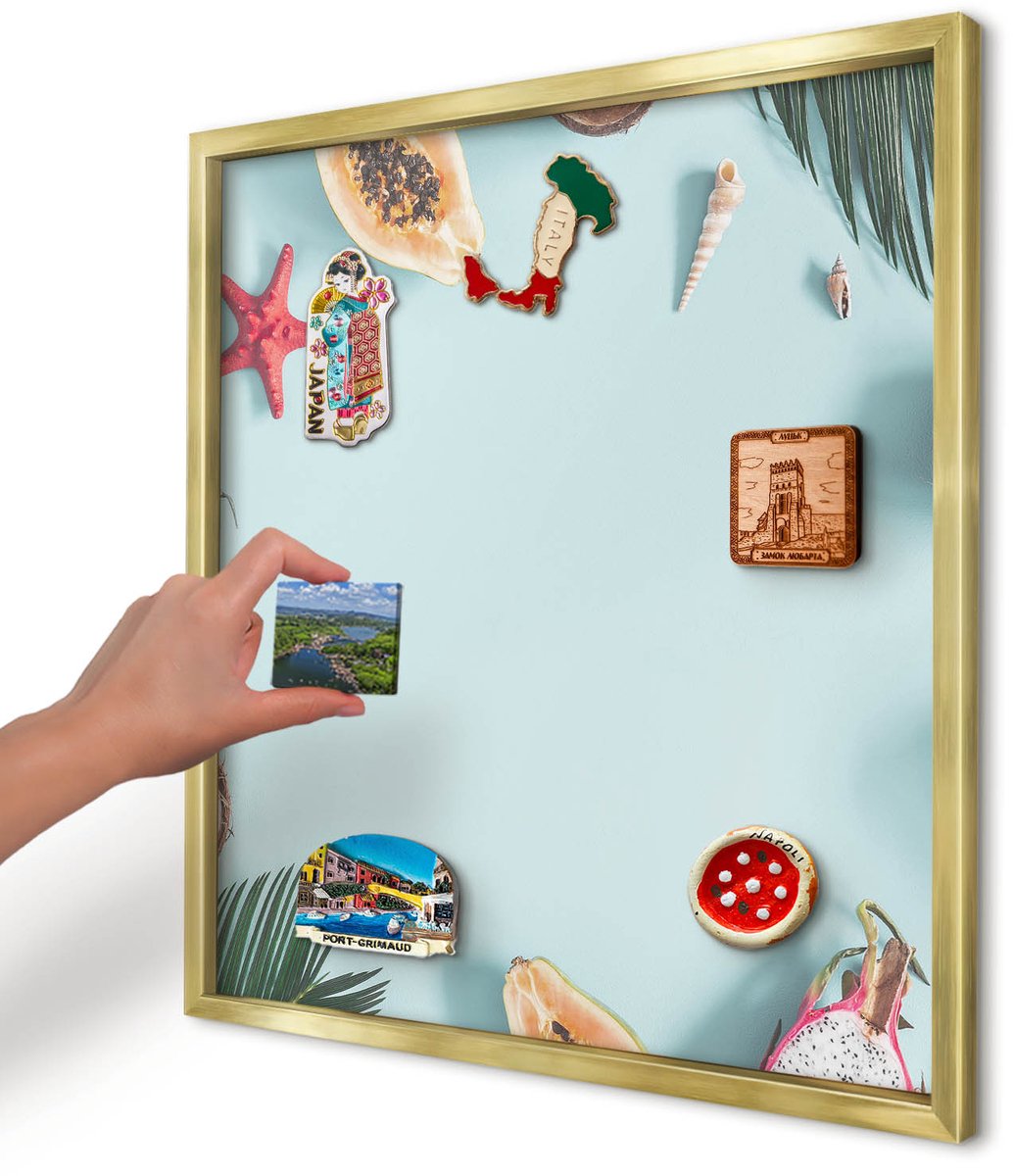 Artprintcave Blauw Magneetbord mit Gouden Frame - 50x50 cm - Tropische Vakantie Bord Voor Magneten - Modern Magneetbord Voor Keuken - Natuur