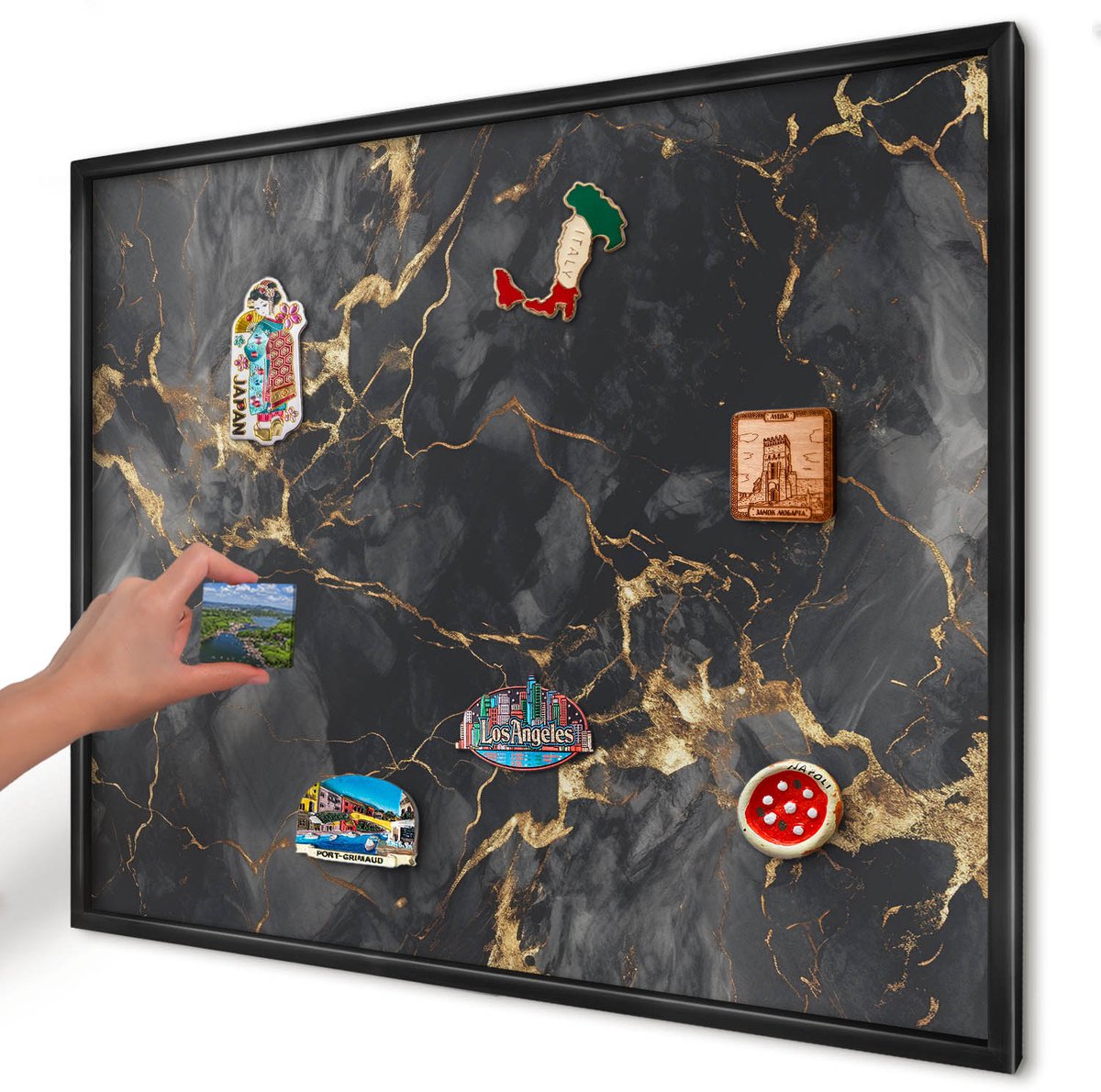 Artprintcave Zwart Magneetbord mit Zwart Frame - 80x60 cm - Fijne Aderen Wandbord Magnetisch - Abstract Memobord Keuken - Abstractie