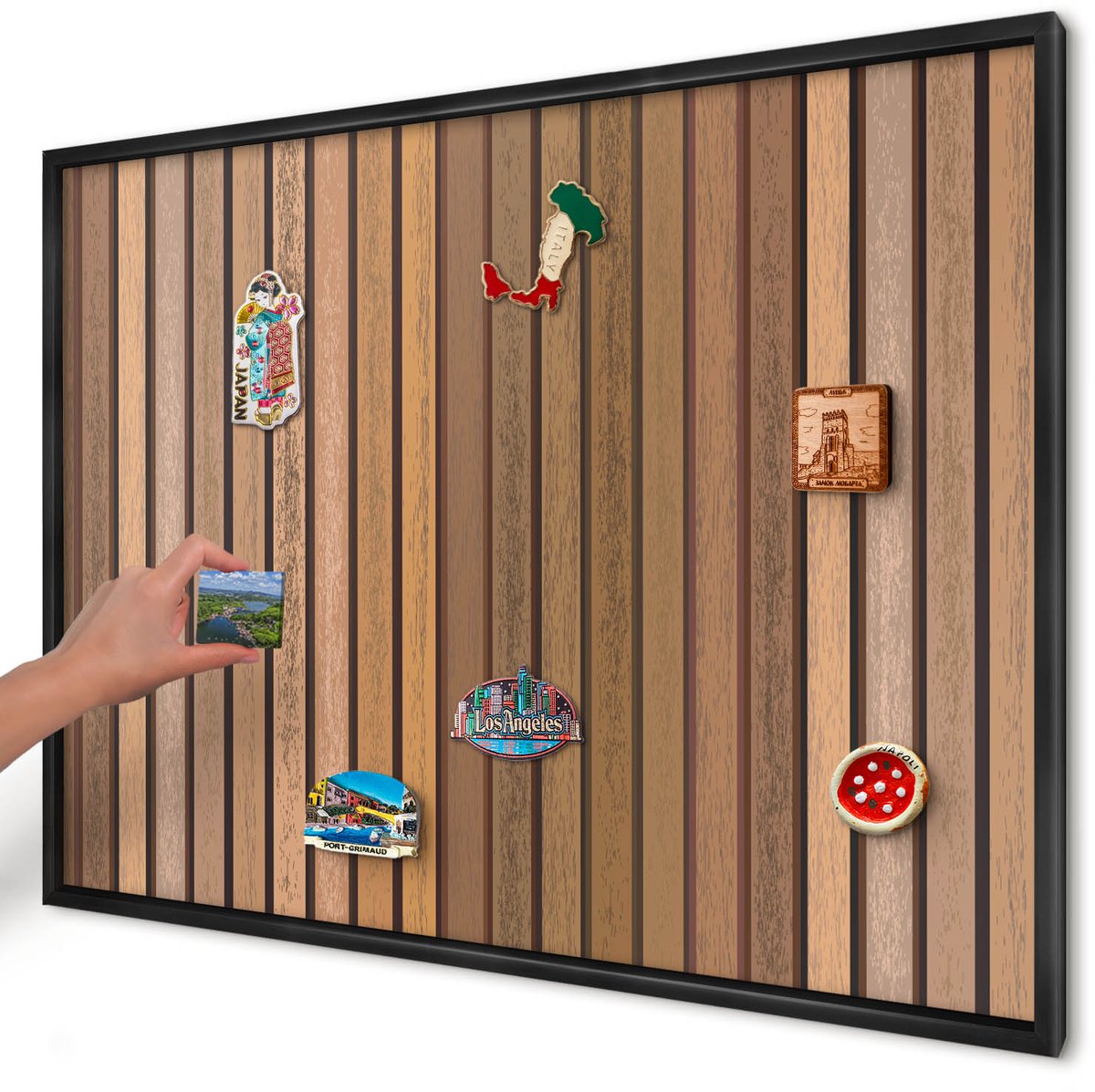 Artprintcave Bruin Magneetbord mit Zwart Frame - 100x70 cm - Warme Riemen Magnetische Organizer - Rustiek Magnetisch Bord - Texturen