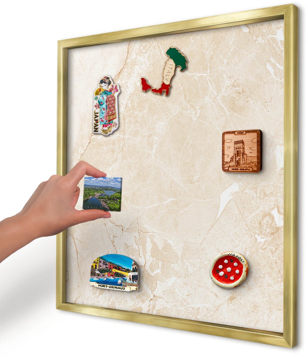 Artprintcave Beige Magneetbord mit Gouden Frame - 50x50 cm - Delicaat Marmer Magneet Bord mit Frame - Minimalist Memobord Keuken - Texturen