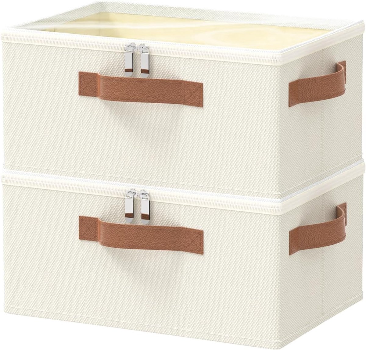 Set van 2 opbergdozen, 38 x 26 x 15 cm opbergdoos met deksel, opvouwbare kastorganizers, gebruikt voor het opbergen van kleding, dekens, enz., beige