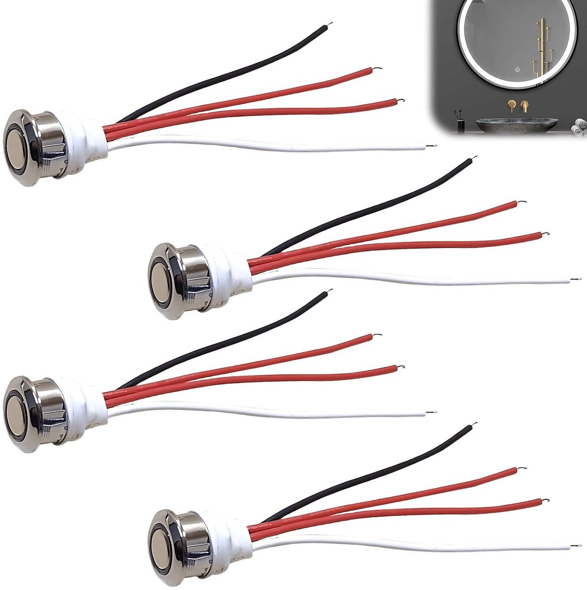 4 stuks 12 V led-aanraakschakelaar: DC 5-24 V dimmer, sensorschakelaar, traploos dimmen, voor 18 mm montagegat