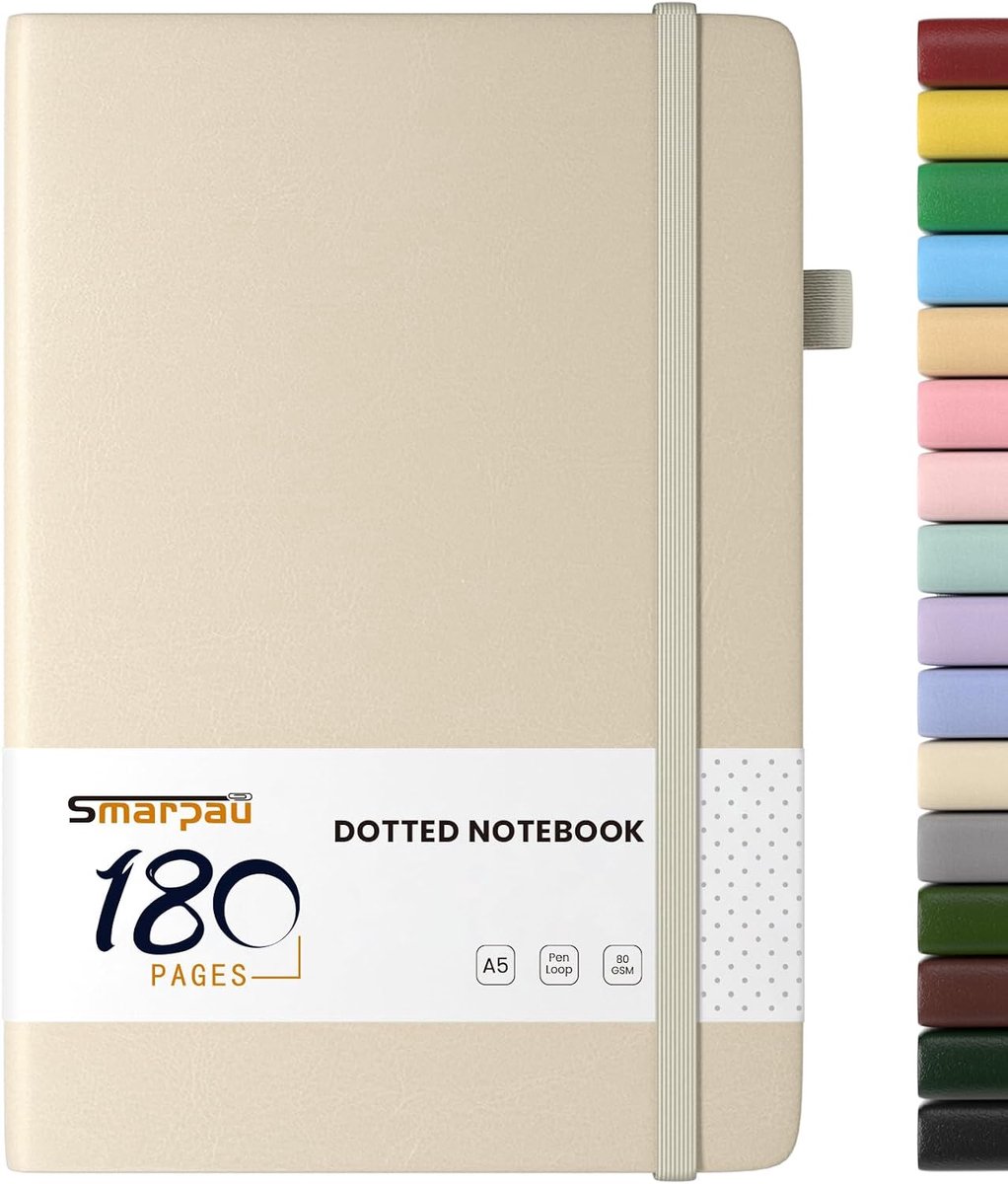 Smarpau Notitieboek, A5, Bullet Dotted lederen dagboek, 180 pagina's, dagboek - ShopVlot