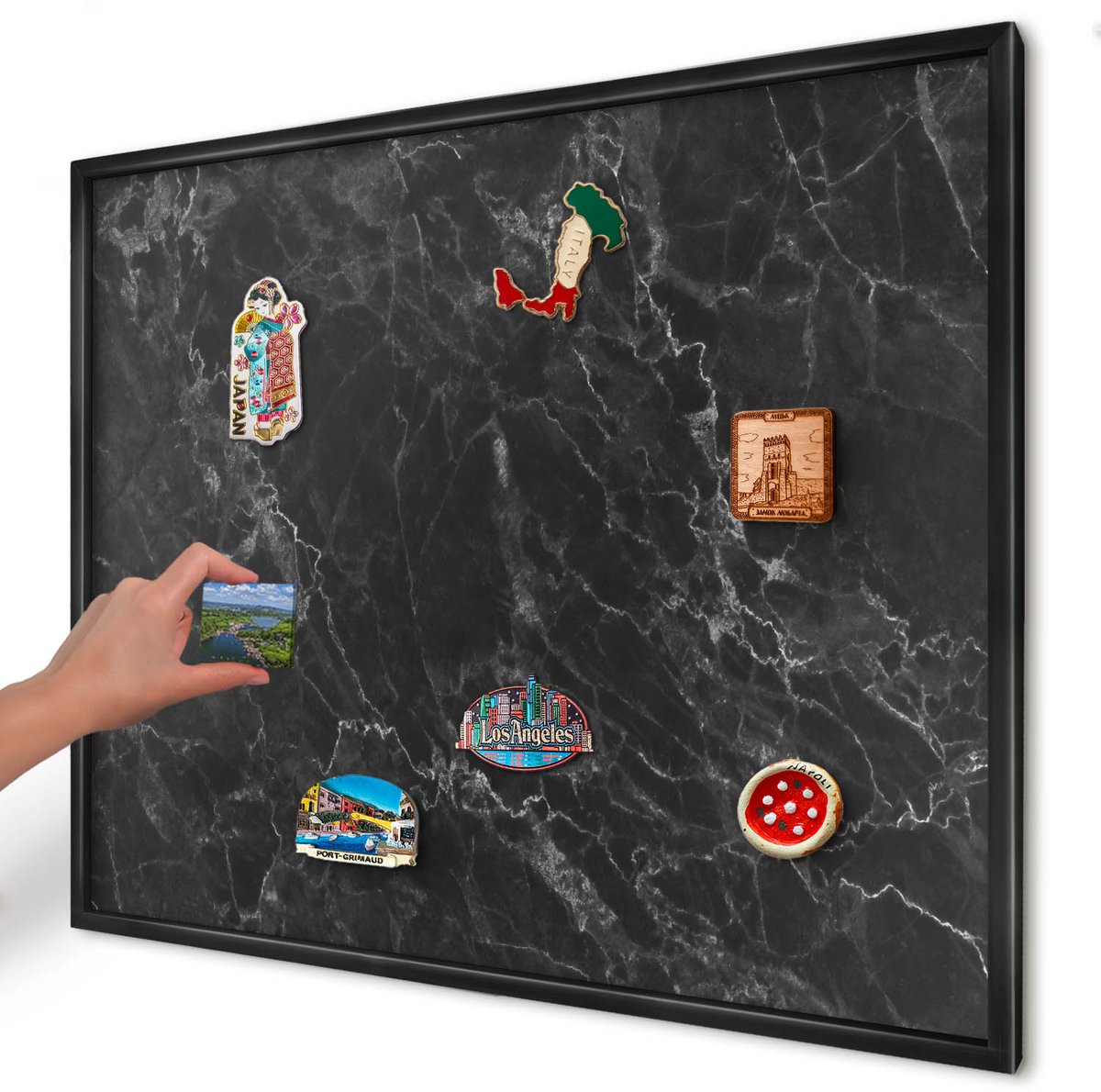 Artprintcave Zwart Magneetbord mit Zwart Frame - 80x60 cm - Zwart Marmer Bord Voor Magneten - Minimalist Magnetisch Bord - Texturen