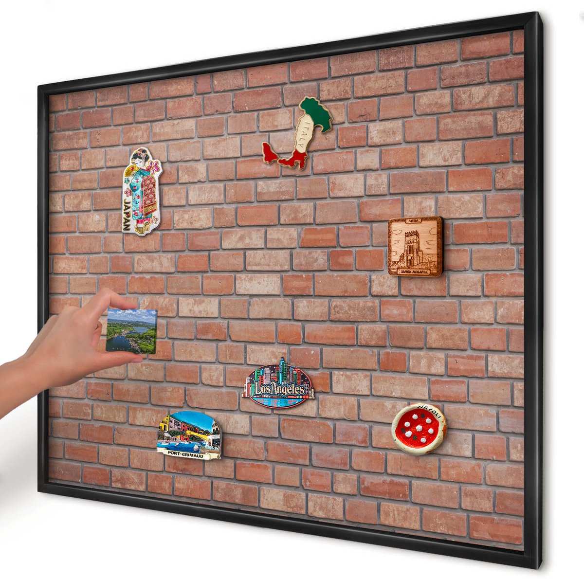 Artprintcave Bruin Magneetbord mit Zwart Frame - 80x60 cm - Bakstenen Muur Memobord Keuken - Industrieel/Loft Magneetbord Voor Keuken - Texturen