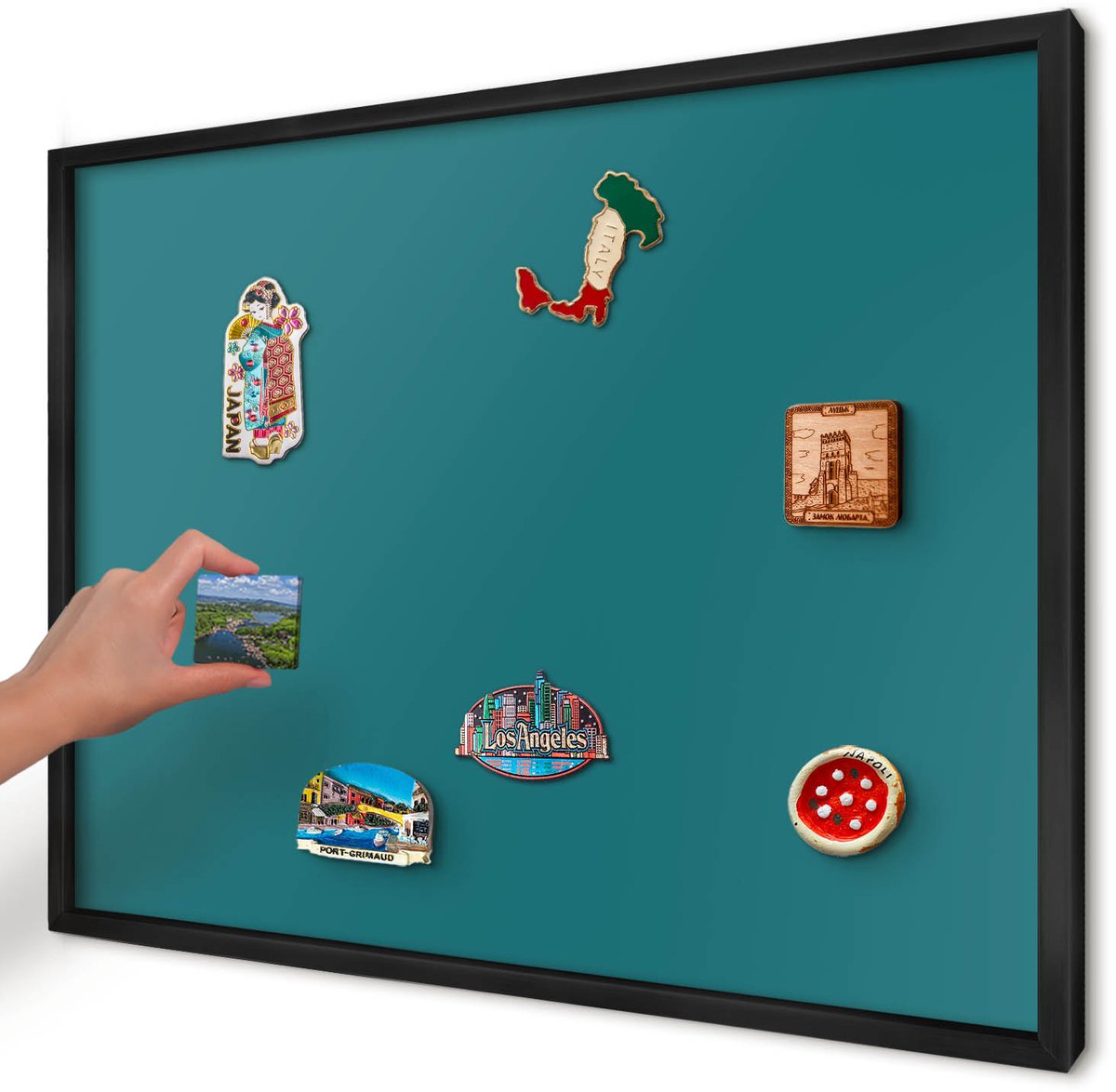 Artprintcave Turkoois Magneetbord mit Zwart Frame - 70x50 cm - Donker Turkoois Magnetisch Bord Voor Magneten - Minimalist Wandbord Magnetisch - Achtergronden En Patronen