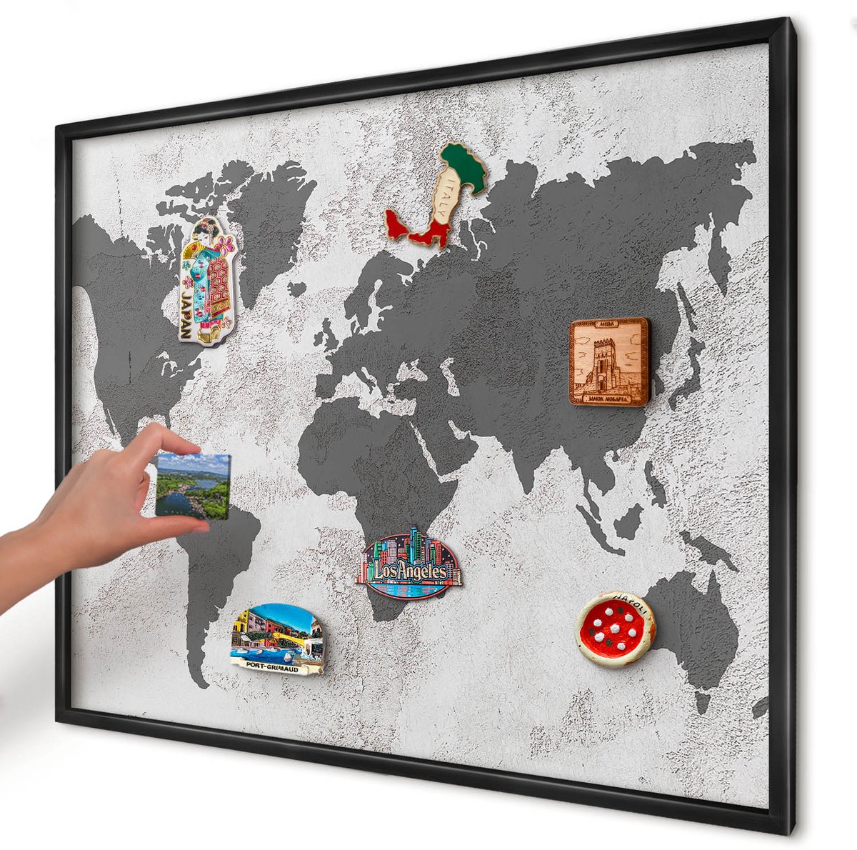 Artprintcave Wit Magneetbord mit Zwart Frame - 80x60 cm - Wereldkaart Magnetisch Bord - Minimalist Bord Voor Magneten - Kaarten