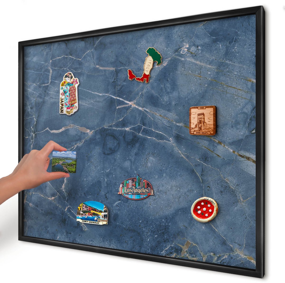 Artprintcave Marine Magneetbord mit Zwart Frame - 80x60 cm - Marmeren Elegantie Memobord Keuken - Modern Magneet Bord mit Frame - Texturen