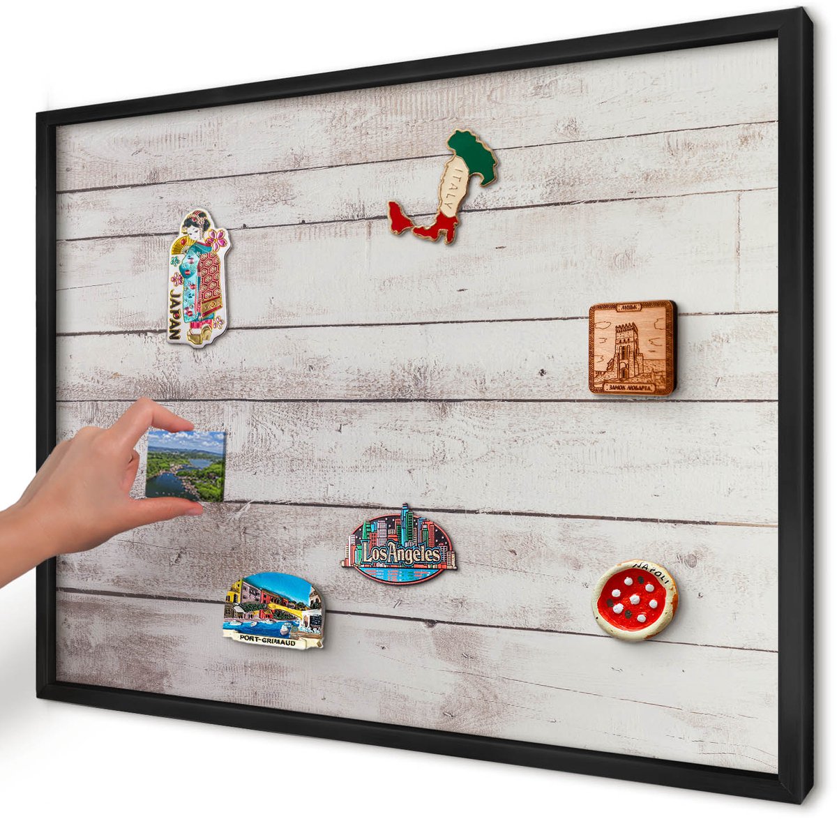 Artprintcave Beige Magneetbord mit Zwart Frame - 70x50 cm - Licht Hout Magnetisch Bord - Rustiek Memobord Keuken - Texturen