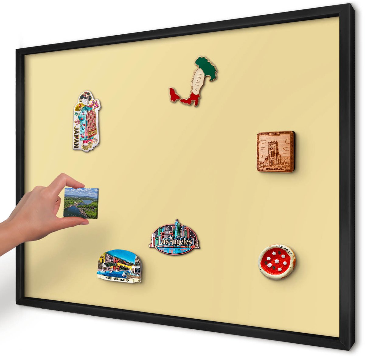 Artprintcave Romig Magneetbord mit Zwart Frame - 70x50 cm - Crèmegeel Magneetbord Voor Foto's - Minimalist Wandbord Magnetisch - Achtergronden En Patronen
