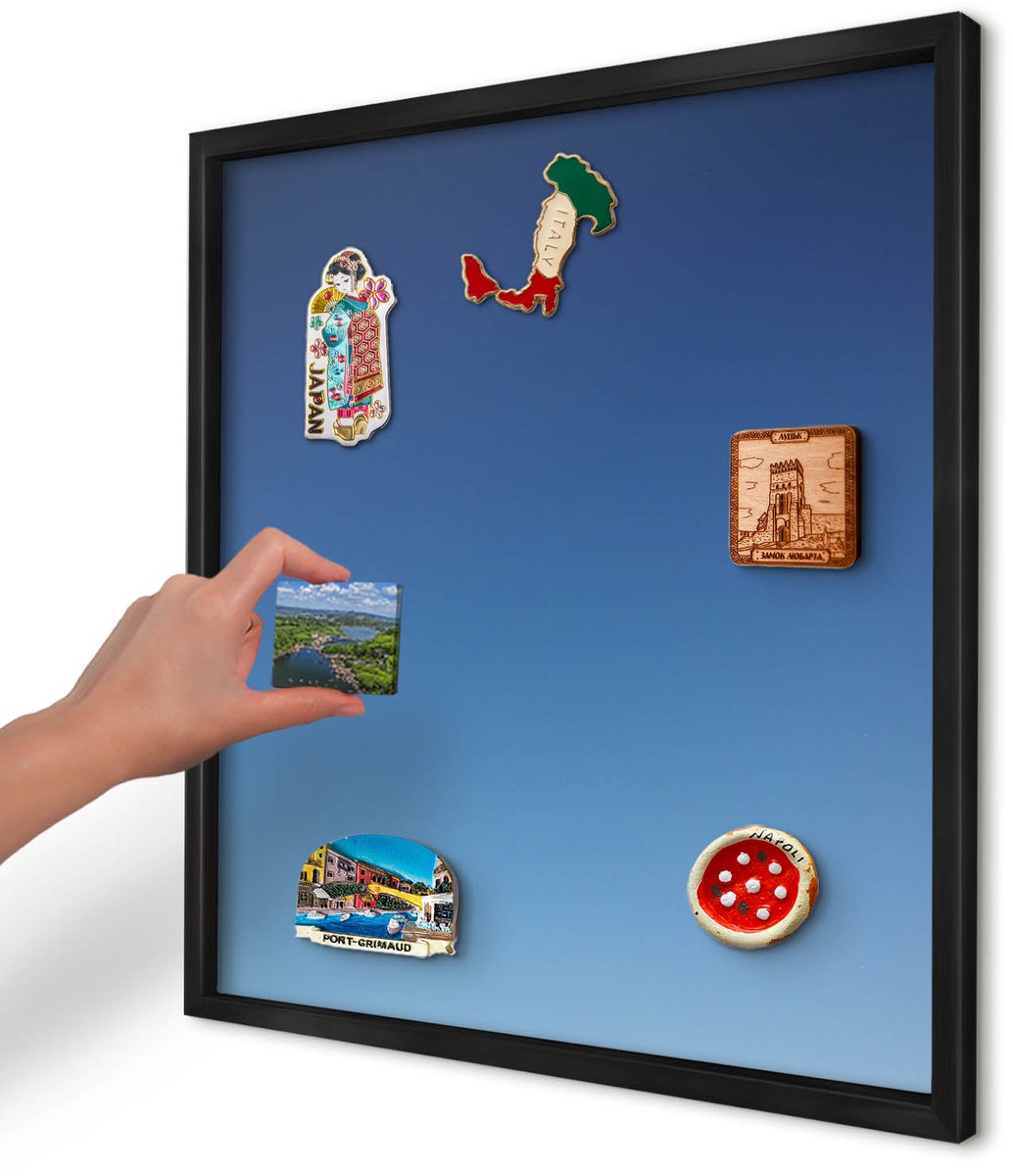 Artprintcave Blauw Magneetbord mit Zwart Frame - 50x50 cm - Blauwe Kleurovergangen Notitiebord - Minimalist Memobord Keuken - Achtergronden En Patronen