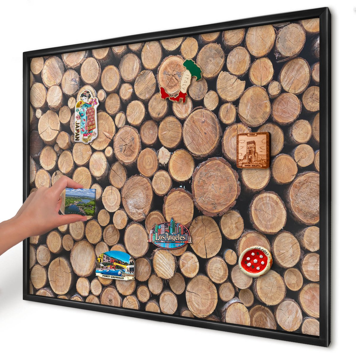 Artprintcave Bruin Magneetbord mit Zwart Frame - 80x60 cm - Houten Cirkels Notitiebord - Rustiek Magnetische Organizer - Texturen