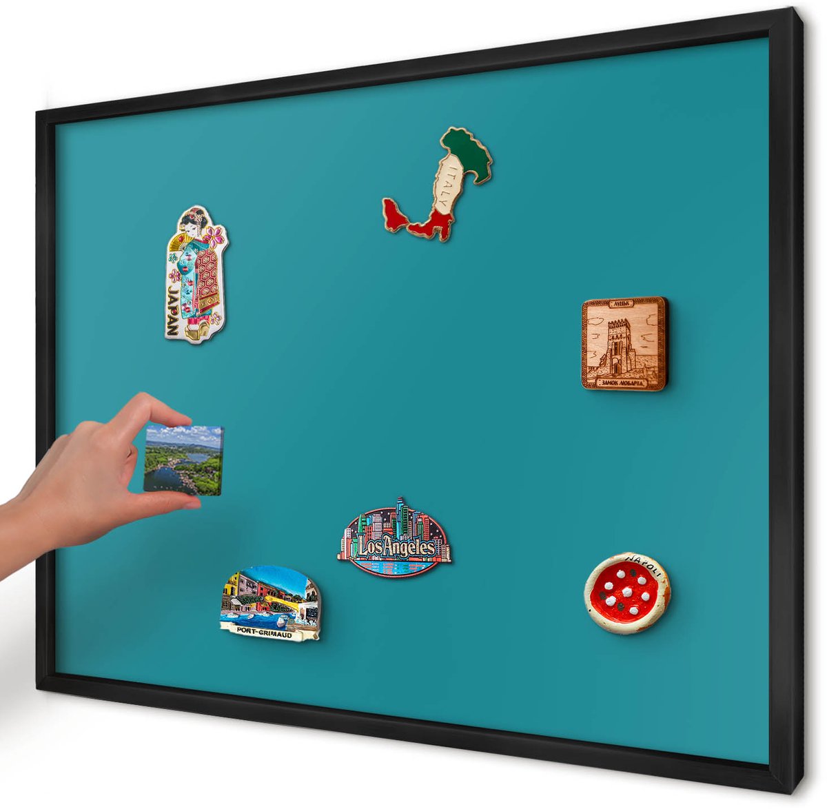 Artprintcave Turkoois Magneetbord mit Zwart Frame - 70x50 cm - Koel Turkoois Magnetisch Bord - Minimalist Memobord Keuken - Achtergronden En Patronen