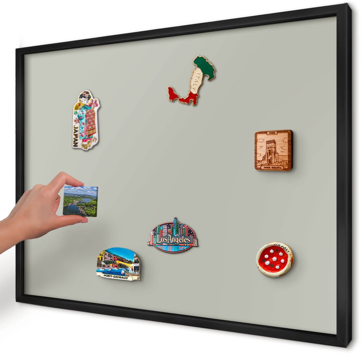 Artprintcave Grijs Magneetbord mit Zwart Frame - 70x50 cm - Warmgrijs Bord Voor Magneten - Minimalist Notitiebord - Achtergronden En Patronen