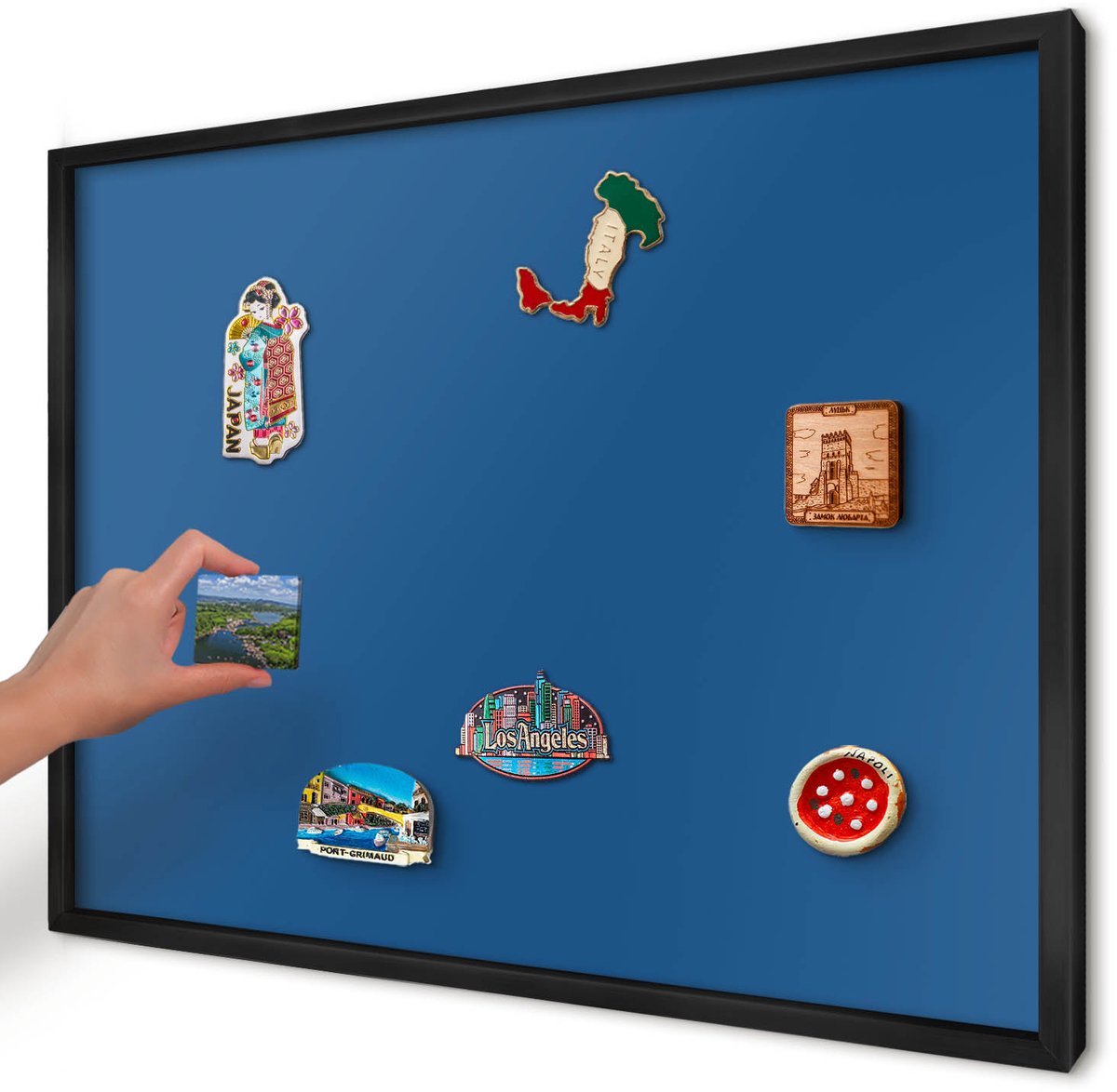 Artprintcave Marine Magneetbord mit Zwart Frame - 70x50 cm - Donkerblauw Bord Voor Magneten - Minimalist Magnetisch Bord - Achtergronden En Patronen
