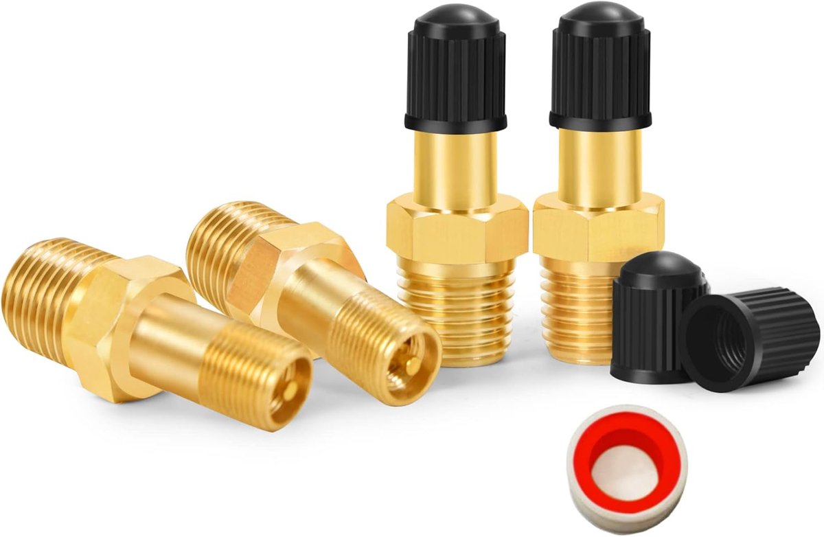 1/8 inch NPT Tank Vent, 4 stuks roestvrij messing Schrader klep met 1/8 inch mannelijke NPT, te gebruiken met luchtcompressortanks (4-pack)