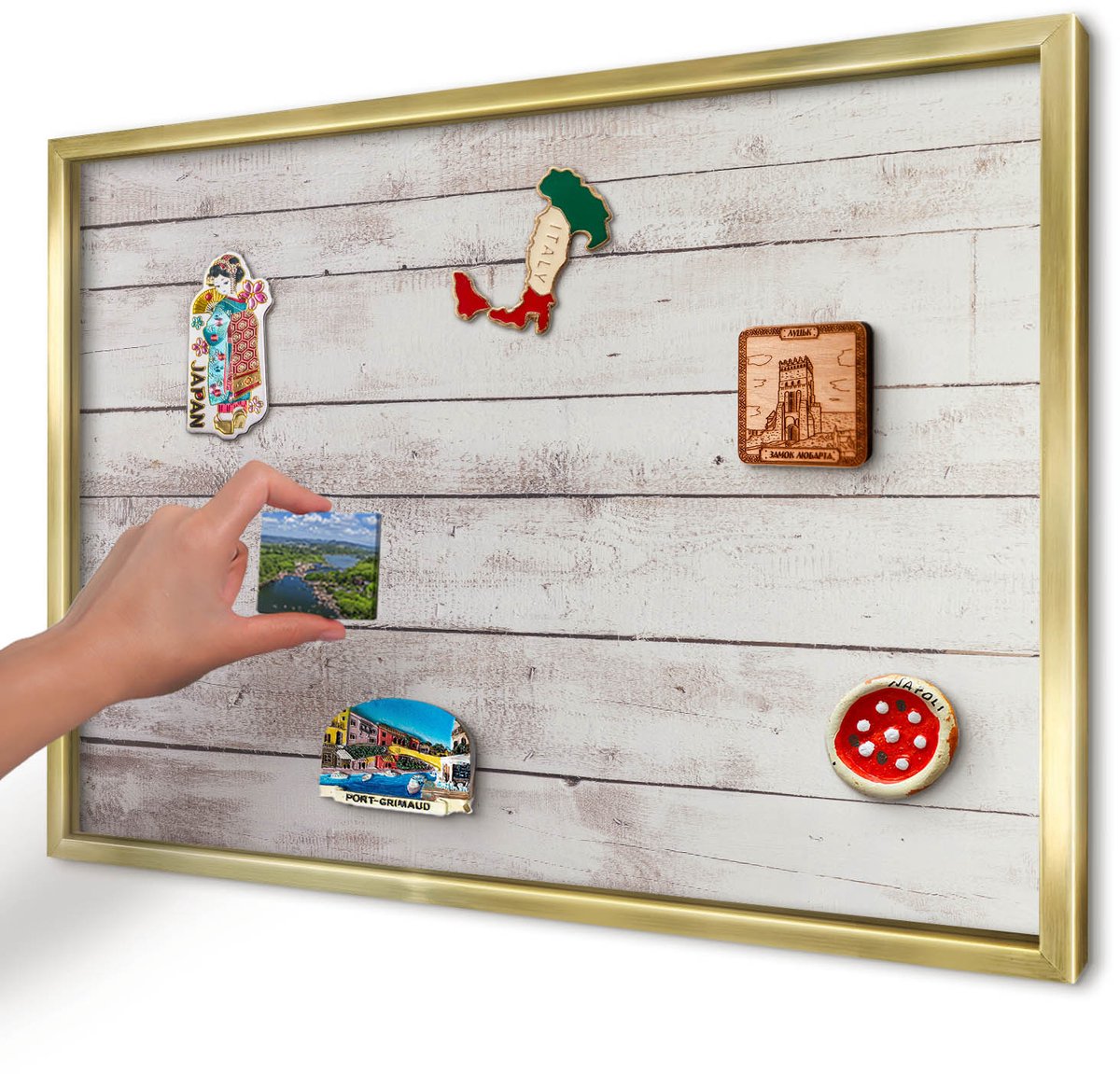 Artprintcave Beige Magneetbord mit Gouden Frame - 60x40 cm - Licht Hout Wandbord Magnetisch - Rustiek Memobord Keuken - Texturen