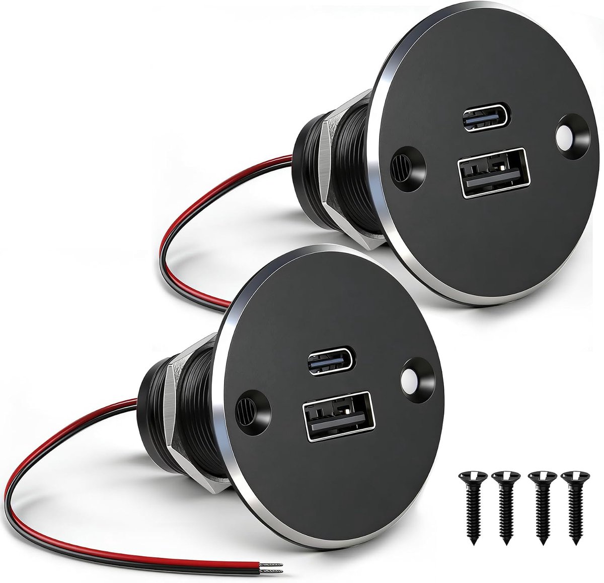 12V USB C Oplader Camper Socket 24W Volledig Aluminium QC 3.0 USB-A & Type-C PD3.0 Dubbele Snellader Inbouw voor Marinier Boot Truck Caravan(Groter 2)
