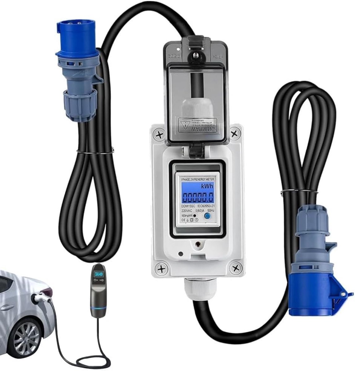 Digitale Stroommeter 230V 16A - Draagbaar, Waterdicht en LED Resetfunctie, Ideaal voor Campers en Huishoudelijk Gebruik