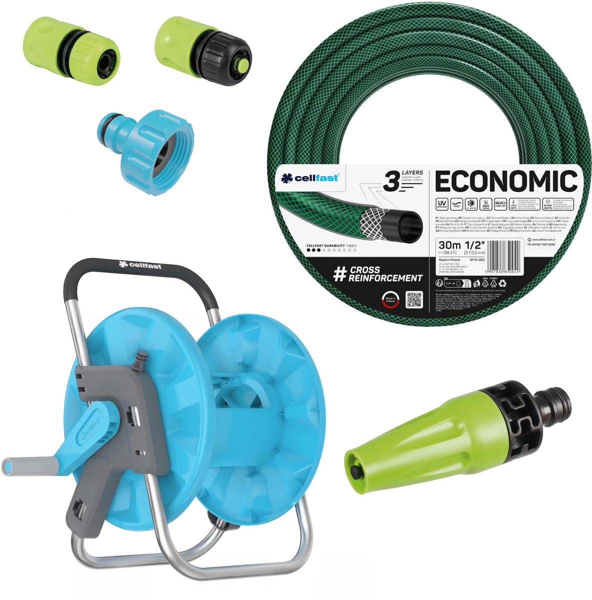 Cellfast Economic tuinslang 1/2" 30 m met houder, stopkoppeling en sproeier