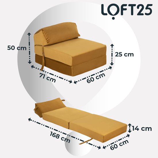 Opvouwbare Z-Stoel - Logeerbed Matras - Ontspannen Zitten - Ergonomisch Ontworpen - 60x168cm - Tumeric — afbeelding 4