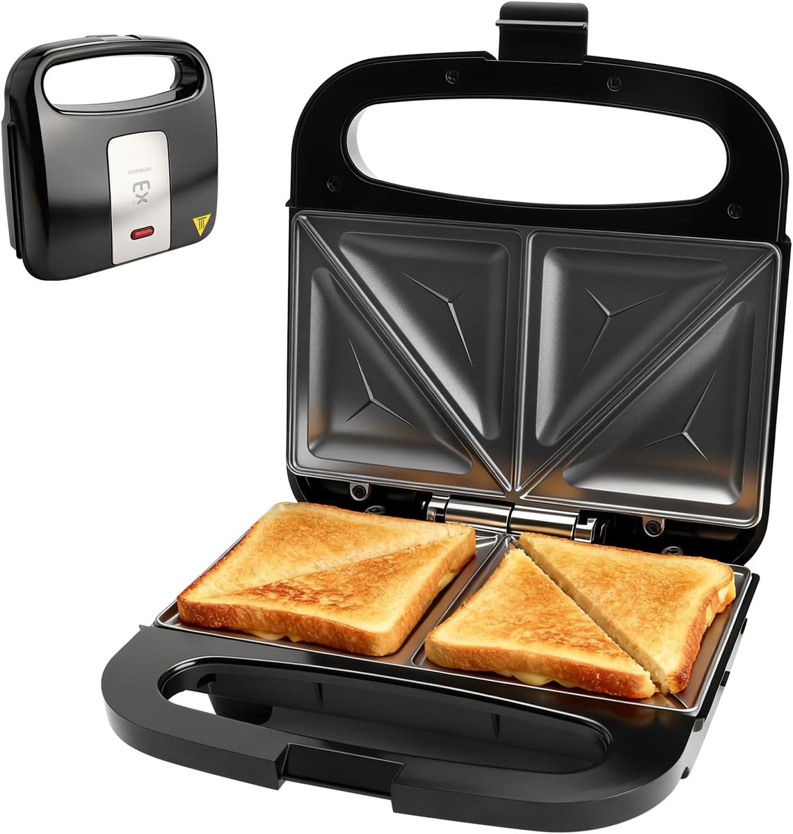 SnelShoppen - Sandwichmaker 750 W, Antiaanbaklaag, Cool Touch Behuizing, Opwarmindicator, Ideaal voor Sandwiches, Pannenkoeken, Omeletten en Steaks