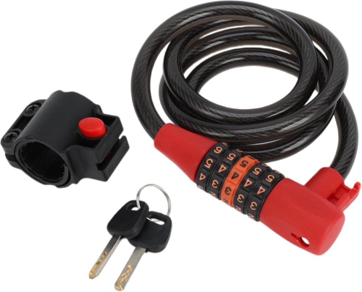 SnelShoppen - Fietslot Spiral Lock Kabelslot 122cm Zwart Rood - Duurzaam Stalen Fietsslot met 5 Cijfer Combinatie voor Mountainbike en Stadsfiets